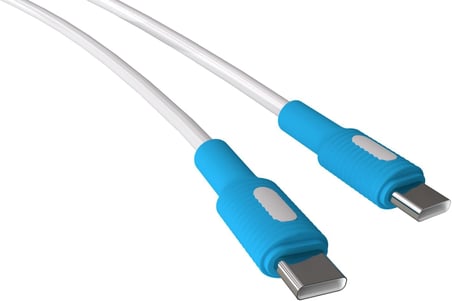Coral Type C-C Power Delivery Hızlı Şarj Kablosu, Beyaz Kablo, Beyaz/Mavi Uçlar (150 CM)