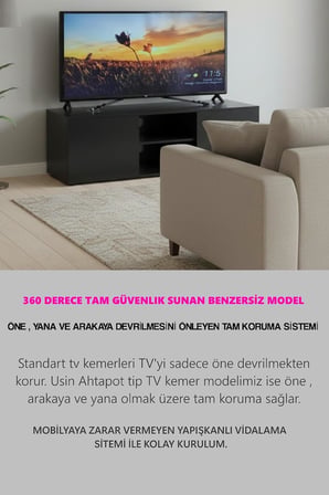 Öne ve Arkaya Devrilmesini Önleyen Mobilyaya Yapışkanlı LCD TV Askısı Kedi Köpek Çoçuk Bebek Deprem Koruma Güvenlik Kemeri Ahtapot Tip