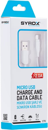 C70 2.0 MAH S6/S7 1.2 MT Mikro Kablo, Beyaz