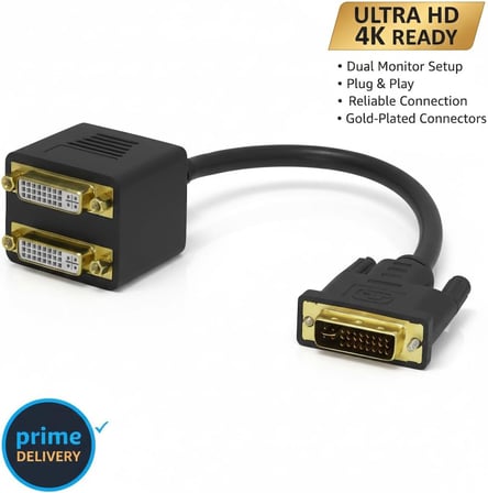 24+1 DVI Erkek TO 2x 24+5 DVI Dişi Çoklayıcı Kablo 32Cm