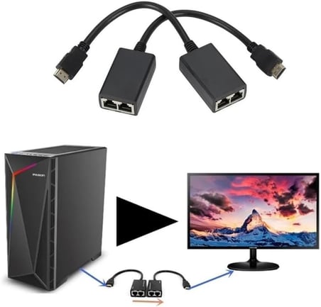 5747 Hdmi Rj45 Cat5e 6 Extender Uzatıcı Uzatma Aparatı Adaptör 1080p CAT 5e veya CAT 6 kablosu üzerinden sinyal göndererek HDMI uyumlu sinyalinizi uzun mesafelerde uzatın.