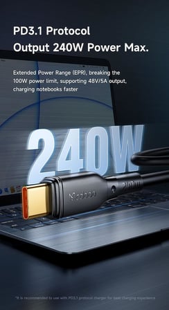 CA-3310 USB-C Kablo 240 W, 1,2 m, Siyah
