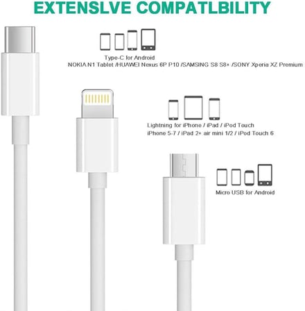 5103 Micro Usb Type C Lightnin Usb Data Şarj Kablosu, Beyaz