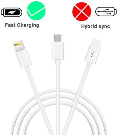 5103 Micro Usb Type C Lightnin Usb Data Şarj Kablosu, Beyaz