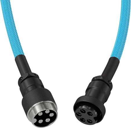 Gaming Premium Coiled Klavye Kablosu - Altın Kaplama USB-A (PC) USB-C (Klavye), Kablo Karışıklığına Karşı Koruma, Çift Örgülü Kılıf, 5 Kutuplu Aviator Fiş - Electric Blue