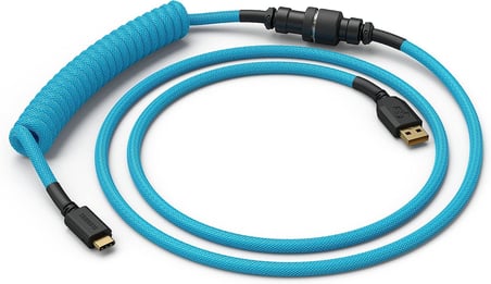 Gaming Premium Coiled Klavye Kablosu - Altın Kaplama USB-A (PC) USB-C (Klavye), Kablo Karışıklığına Karşı Koruma, Çift Örgülü Kılıf, 5 Kutuplu Aviator Fiş - Electric Blue