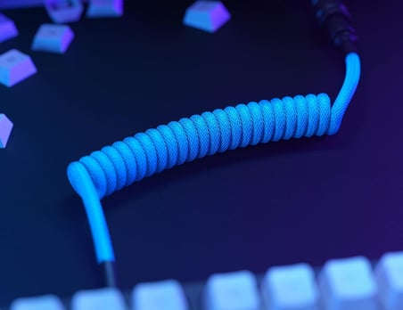 Gaming Premium Coiled Klavye Kablosu - Altın Kaplama USB-A (PC) USB-C (Klavye), Kablo Karışıklığına Karşı Koruma, Çift Örgülü Kılıf, 5 Kutuplu Aviator Fiş - Electric Blue