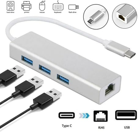 FC05 Type-C To 3 X 3.0 USB + RJ45 LAN Ethernet Çevirici MacBook Uyumlu