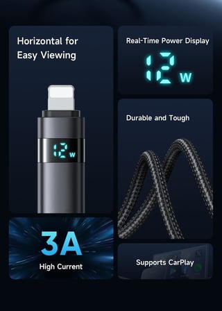 Ca-6490 USB-A - Yatay Led Ekranli Aydinlatma Kablosu Siyah