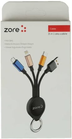Anahtarlık Tasarımlı, Type-C, Micro, Lightning Hızlı Şarj ve Data Veri Aktarım 3 in 1 USB Kablo