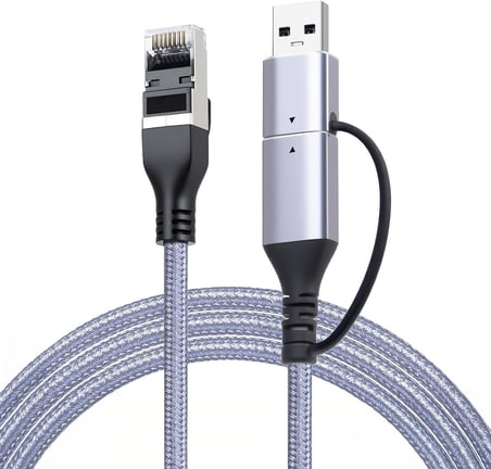 CR35 2in1 Type-C ve USB 3.0'dan 1000 Mbps RJ45 Ethernet 2 Mt Kablo Ağ Kablosu Alüminyum Kasa Kopmaz Örgü Kablo