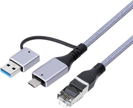 CR35 2in1 Type-C ve USB 3.0'dan 1000 Mbps RJ45 Ethernet 2 Mt Kablo Ağ Kablosu Alüminyum Kasa Kopmaz Örgü Kablo