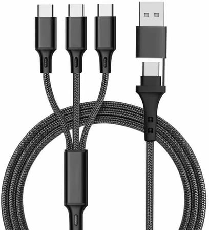 CR40 100W Type-C ve USB'den 3 Adet Type-C'ye PD Hızlı Şarj Örgü Kablo 3in2 Emark Çipi 20V5A