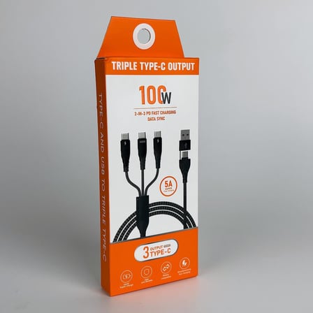 CR40 100W Type-C ve USB'den 3 Adet Type-C'ye PD Hızlı Şarj Örgü Kablo 3in2 Emark Çipi 20V5A