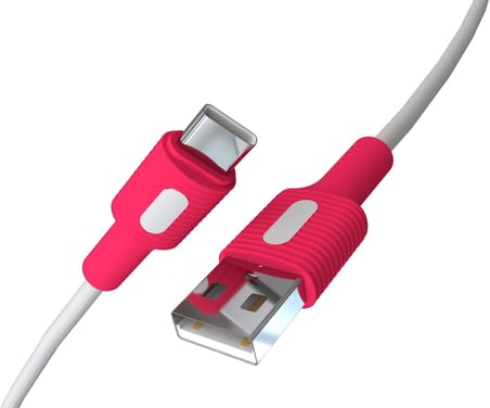 Coral USB A-C Hızlı Şarj Kablosu, Beyaz Kablo, Beyaz/Pembe Uçlar (120 CM)