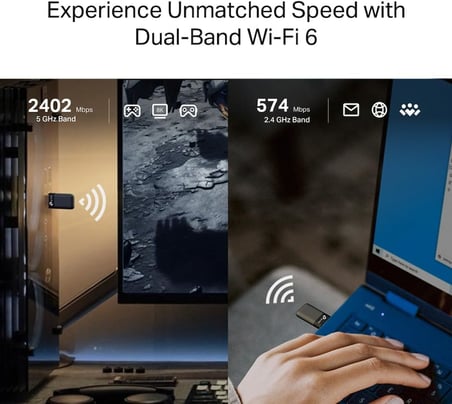 Archer TX50U | AX3000 Wi-Fi 6 Kablosuz USB Adaptör | 3000 Mbps Çift Bant Hız | USB 3.0 | Dahili Sürücü Tak Çalıştır | WPA3 Güvenlik | MU-MIMO & OFDMA | Masaüstü ve Laptop Uyumlu Alıcı