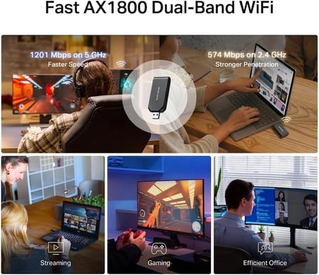 MA70XM | AX1800 Wi-Fi 6 Kablosuz USB Adaptör | 1800 Mbps Çift Bant Hız | USB 3.0 | Dahili Sürücü (Tak-Çalıştır) | MU-MIMO | WPA3 Güvenlik | Windows 11/10 Uyumlu Mini Wi-Fi Alıcı