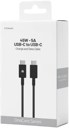 45W-5A USB-C to USB-C Hızlı Şarj ve Data Kablosu 1m Siyah