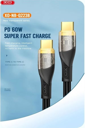 NB-Q223B Type-C to Type-C Kablo 1,2m – 60W Hızlı Şarj ve 5Gbps Veri Aktarımı Siyah