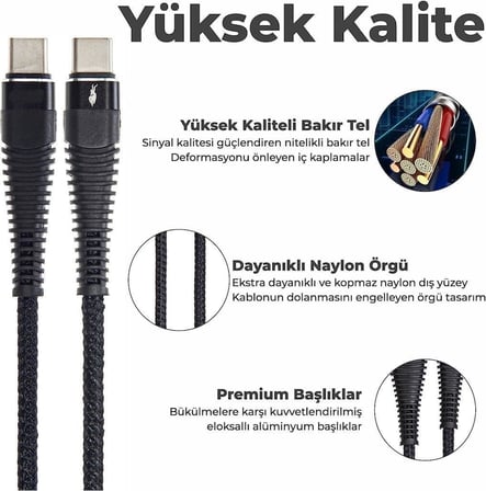 Type-C To Type-C PD 5A 32W Örgülü Hızlı Şarj ve Data Kablosu 1 Metre