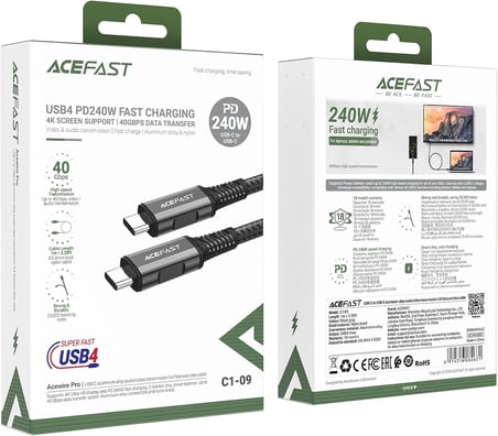 USB-C to USB-C 240W Güç Destekli - 40Gbps Video/ses iletimi - C1-09