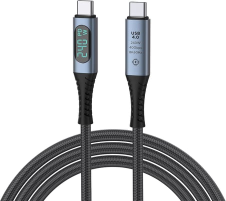 LED Ekranlı 240W USB C - USB C Hızlı Şarj Kablosu, (48V/5A) USB-C PD 3.1, Naylon Örgülü Tip C Erkek - Erkek Kablo Kablosu, MacBook Pro/Air/iPad/Google/HP/Lenovo/Samsung için Dizüstü Veri Kablosu