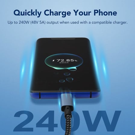 LED Ekranlı 240W USB C - USB C Hızlı Şarj Kablosu, (48V/5A) USB-C PD 3.1, Naylon Örgülü Tip C Erkek - Erkek Kablo Kablosu, MacBook Pro/Air/iPad/Google/HP/Lenovo/Samsung için Dizüstü Veri Kablosu