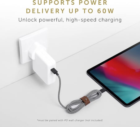 Tip-C Kemer Kablosu - USB-C - USB-C 4ft Ultra Güçlü Şarj Kablosu iPhone 16, 16 Plus, 16 Pro, 16 Pro Max, iPad Pro, iPad Air, Galaxy S25, Flip 6, Fold 6 (Cosmos) ile Uyumlu