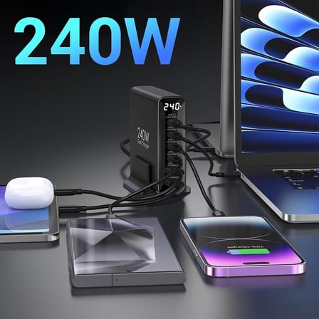 240W GaN PD 3.1 Masaüstü Hızlı Şarj Cihazı 4 Type-C + 2 USB-A iPhone & MacBook & Laptop Uyumlu Şarj Aleti