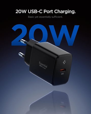 20W USB-C Mini Hızlı Şarj Aleti/Şarj Isısını Düşürür GaN Pro Akım Korumalı Güç Adaptörü iPhone & Android & iPad Type-C EE201 Siyah - ACH09217