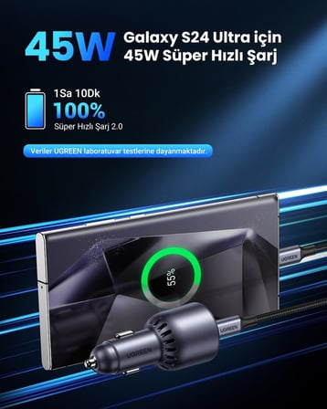 63W 2 Portlu Araç İçi Şarj Cihazı Çakmaklık Adaptörü, 35023