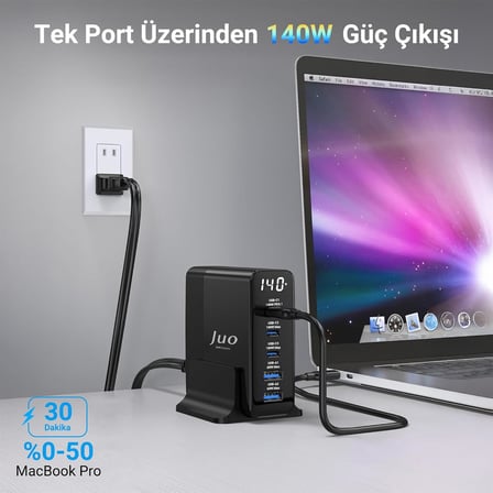140W GaN PD 3.1 Masaüstü Hızlı Şarj Cihazı 3 Type-C + 2 USB-A iPhone & MacBook & Laptop Uyumlu Şarj Aleti