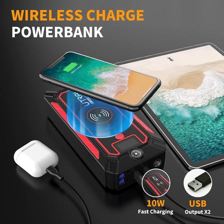 Jstar 4 24000 mAh 2500A Jump Starter Taşınabilir Akü Takviye Cihazı (Kablosuz Şarj + Pusula + Çanta + Led lamba + Powerbank)