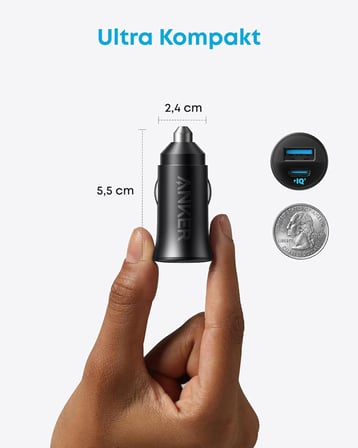 USB-C Araç Şarj Cihazı, 30W, 2 Bağlantı Noktalı, PowerIQ 3.0, Siyah - A2741
