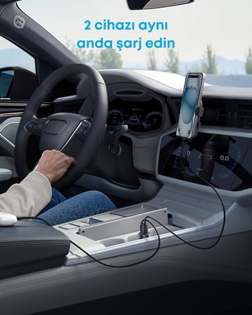 USB-C Araç Şarj Cihazı, 30W, 2 Bağlantı Noktalı, PowerIQ 3.0, Siyah - A2741