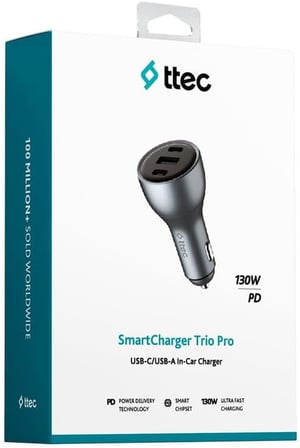 SmartCharger Trio PD 130W Araç Hızlı Şarj Aleti 2 USB-C+USB-A