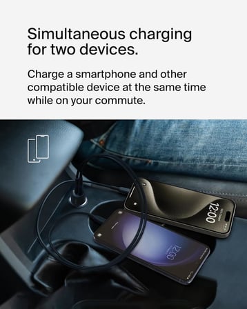 BoostCharge Çift Araç Şarj Cihazı 42W w/Hızlı Şarj USB-C 30W PPS ve 12W USB-A Bağlantı Noktaları Apple iPhone 15, 15 Pro, 15 Pro Max, iPhone 14 Serisi, iPhone 13 Serisi, Samsung Galaxy S23 ve