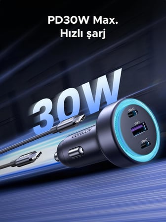 30W 3 Portlu Araç İçi Şarj Cihazı Çakmaklık Adaptörü, 45843