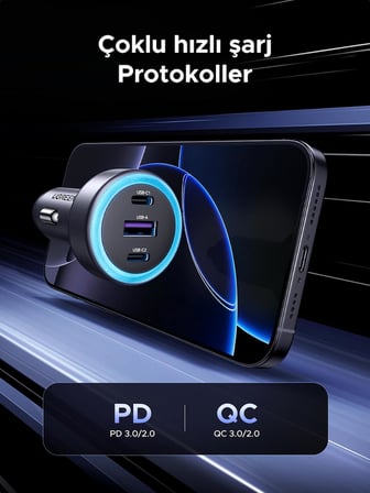 30W 3 Portlu Araç İçi Şarj Cihazı Çakmaklık Adaptörü, 45843