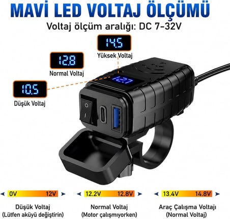 Motosiklet Hızlı Şarj Cihazı 12V-24V Su Geçirmez Çift USB Type-C PD Hızlı Şarj Portu Gidon Bağlantılı Telefon Tablet Şarj Adaptörü, Motosiklet, Bisiklet, Atv, Tekne, Motor Aksesuarı MT4
