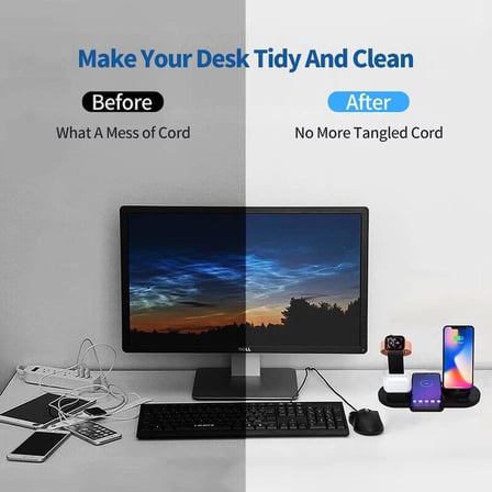 4'ü 1 arada Kablosuz Şarj Yuvası, Apple Mikro/Tip C Telefonlar için 360 Derece Dönen Şarj Yuvası, iWatch Serisi, Airpods, iPhone, Samsung Galaxy için Qi Hızlı Şarj Yuvası