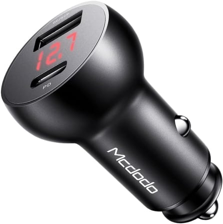 CC-6810 30W Araç Çakmaklık Şarj Cihazı, USB-C PD 3.0 + USB-A Çift Port, PPS/QC/AFC/FCP/SCP, Dijital Voltaj Göstergesi, 12–24V, Alüminyum Alaşım, Siyah