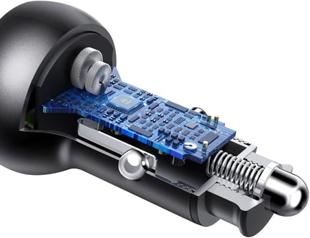 CC-6810 30W Araç Çakmaklık Şarj Cihazı, USB-C PD 3.0 + USB-A Çift Port, PPS/QC/AFC/FCP/SCP, Dijital Voltaj Göstergesi, 12–24V, Alüminyum Alaşım, Siyah