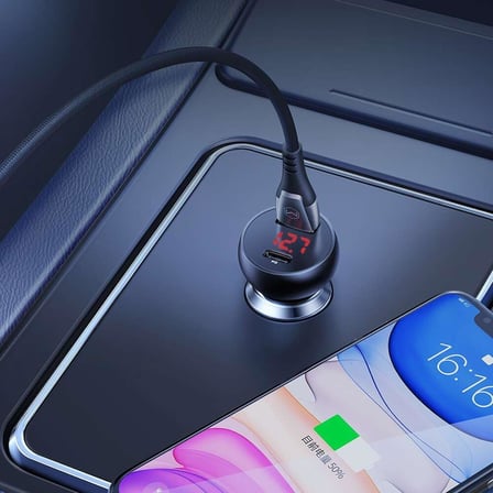 CC-6810 30W Araç Çakmaklık Şarj Cihazı, USB-C PD 3.0 + USB-A Çift Port, PPS/QC/AFC/FCP/SCP, Dijital Voltaj Göstergesi, 12–24V, Alüminyum Alaşım, Siyah