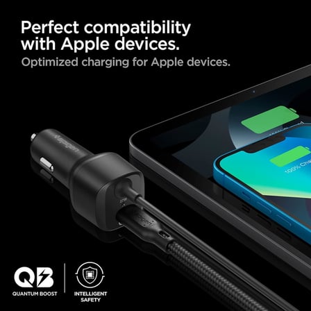 47W USB-C 2 Port Araç içi Hızlı Şarj Aleti + Lightning Şarj Kablosu Güç Adaptörü Çakmaklık iPhone & iPad Type-C - ACP04205