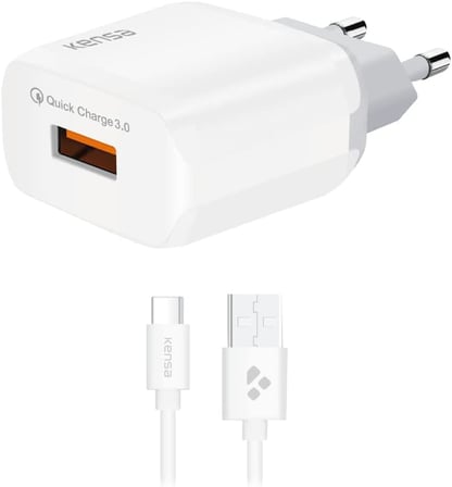 Type C Girişli 3.0 Hızlı Şarj Aleti, Tüm Serilerle Uyumlu Şarj Aleti Kablo Adaptör Set, Telefonunuzu Tanır ve Maksimum Hızda Şarj Eder· Güvenli Şarj İçin Akım Korumalı (Kensa/Divex)