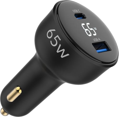 65W Led Ekranlı Type-C + USB-A Araç Şarj Aleti iPhone & Android & Notebook Araç içi Şarj Cihazı