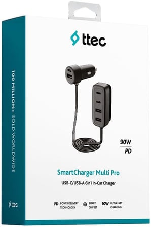 SmartCharger 6sı 1 Arada PD 90W Araç Hızlı Şarj Aleti 3 USB-C+3 USB-A