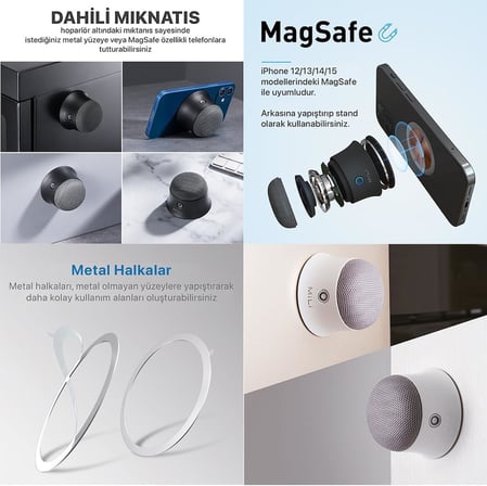 Mag-Soundmate MagSafe Uyumlu Mini Taşınabilir Bluetooth Hoparlör Beyaz