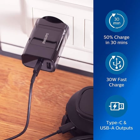DLP2621/12 - USB şarj cihazı - Type-C ve USB-A çıkışları - 30 W hızlı şarj - siyah